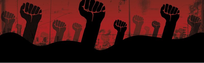 fists raised in protest