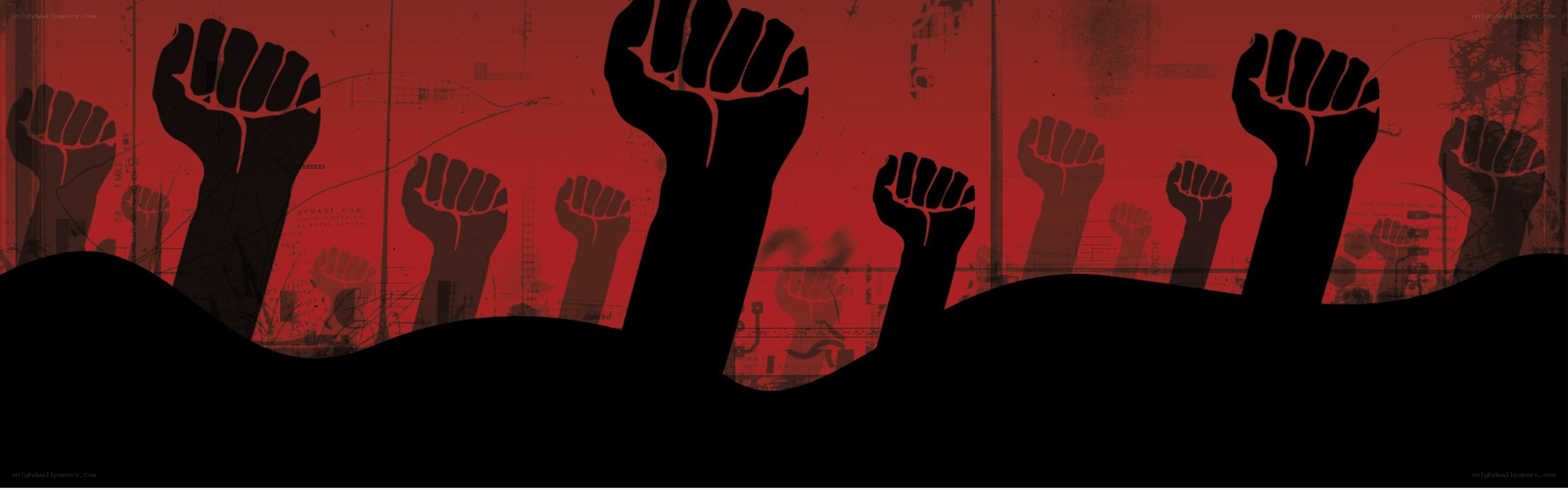 fists raised in protest