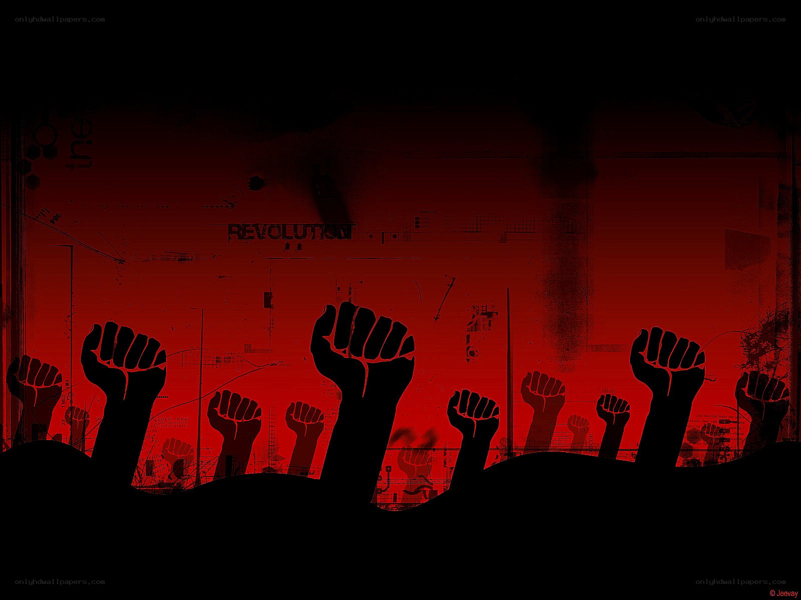 Fists raised in revolution
