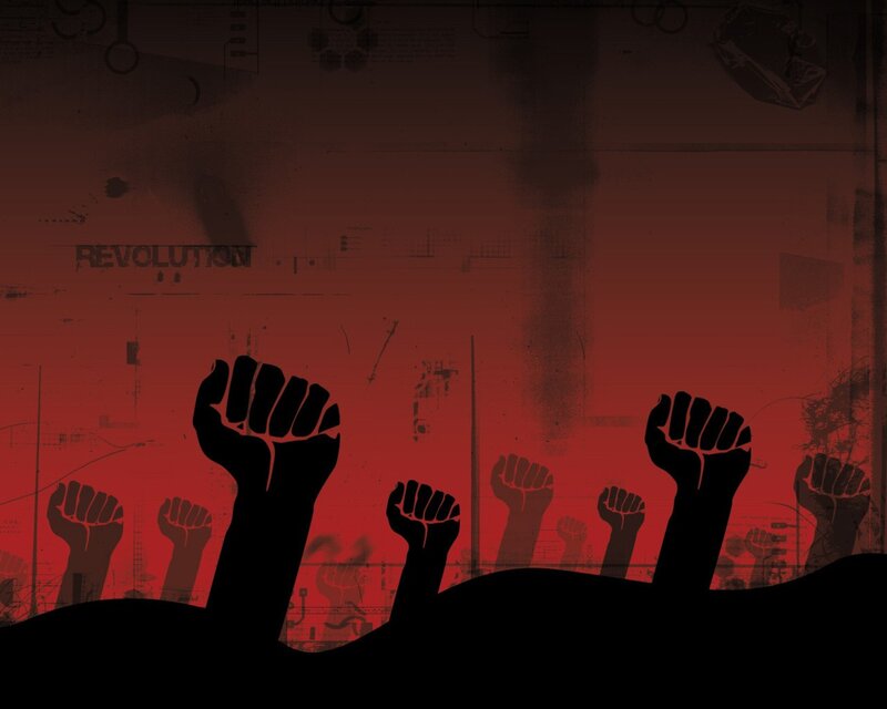 Fists raised in revolution