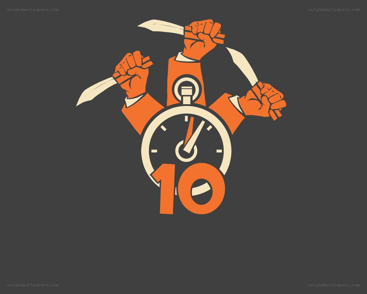 fists with knives and clock