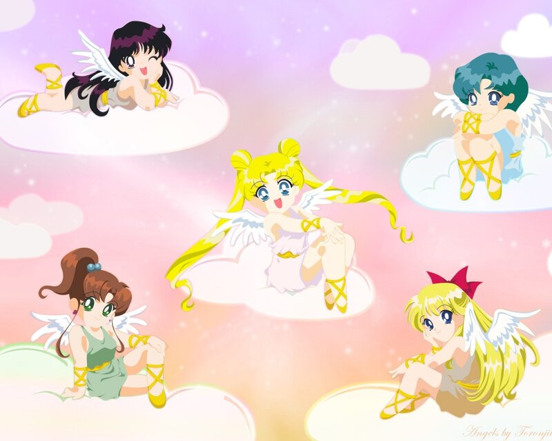 Five Angelic Girls on Clouds — Pink