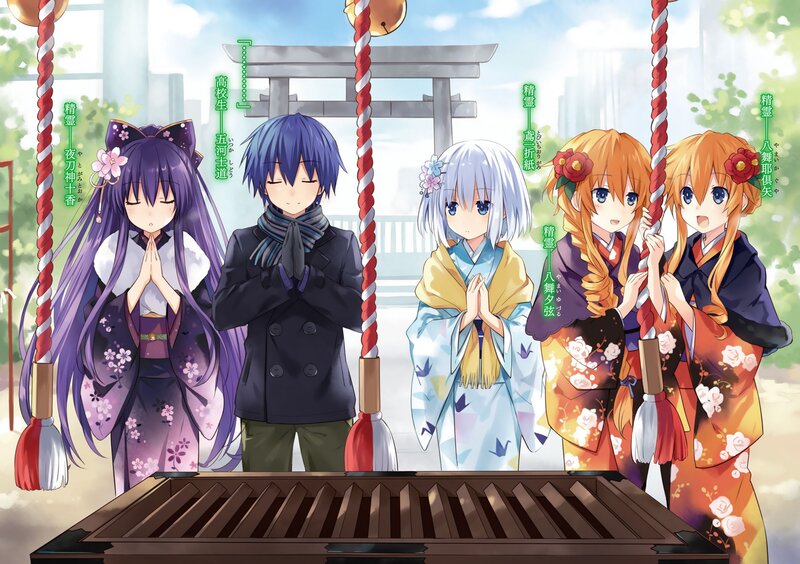 Five Anime Characters at Shrine