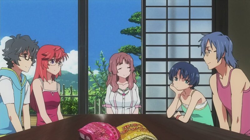 Five Anime Characters at Table — Blue