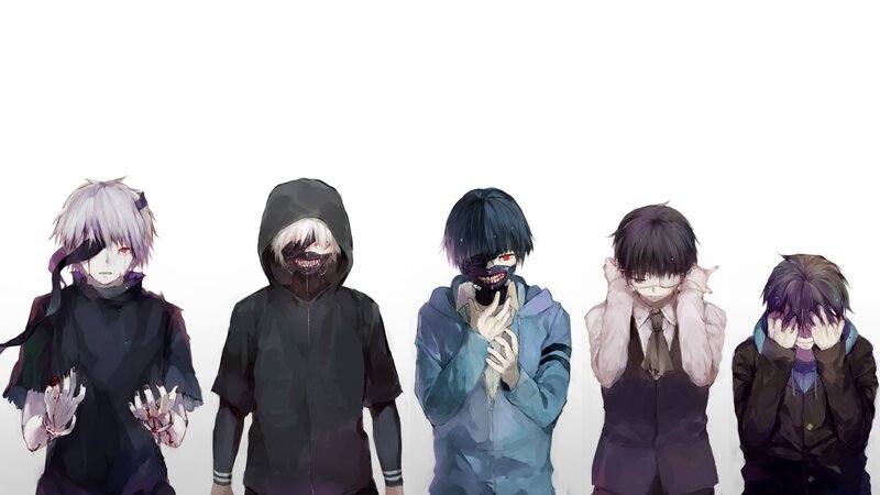 Five Anime Characters — Black, Dark, Dramatic, Blood