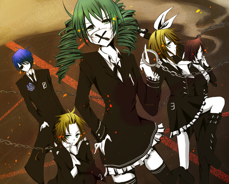 Five Anime Characters — Black, Dramatic, Chains
