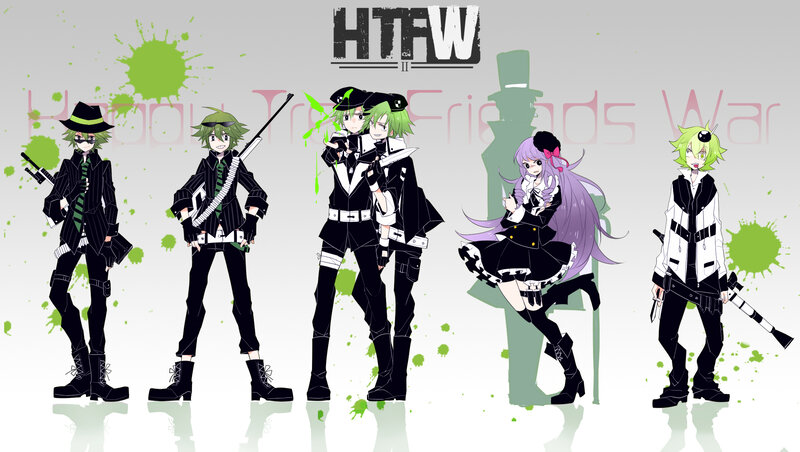 Five Anime Characters — Black, Dramatic, Green Splatters