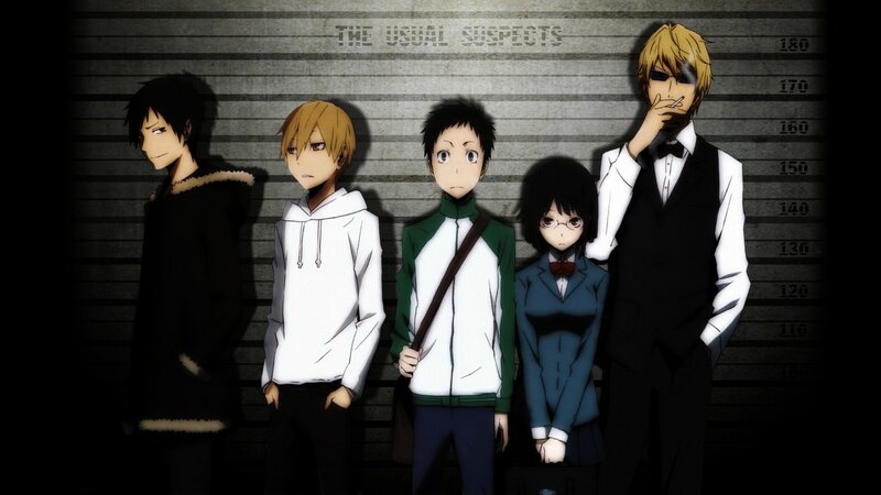 Five Anime Characters — Black, Dramatic, Height Chart, Tuxedo