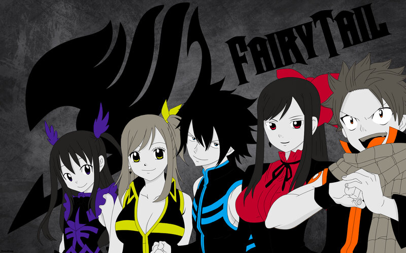 Five Anime Characters — Black, Dramatic, Logo, Scarf