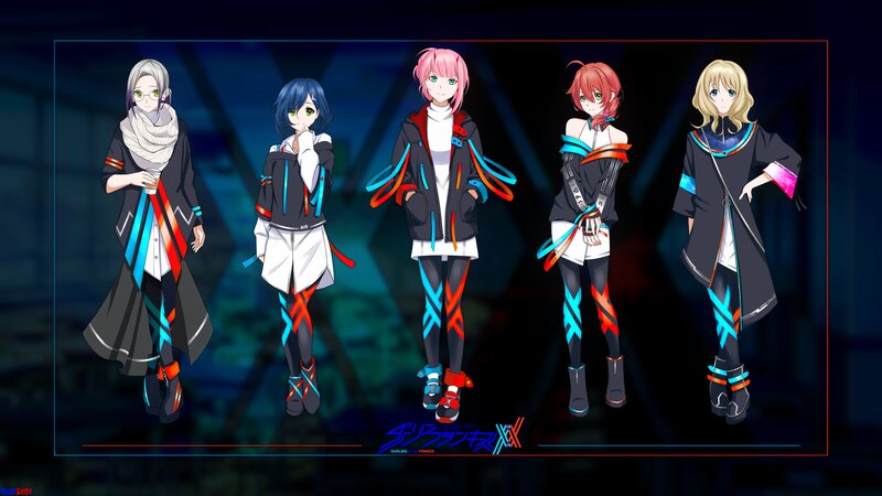 Five Anime Characters — Black, Dramatic, Night, Clothing