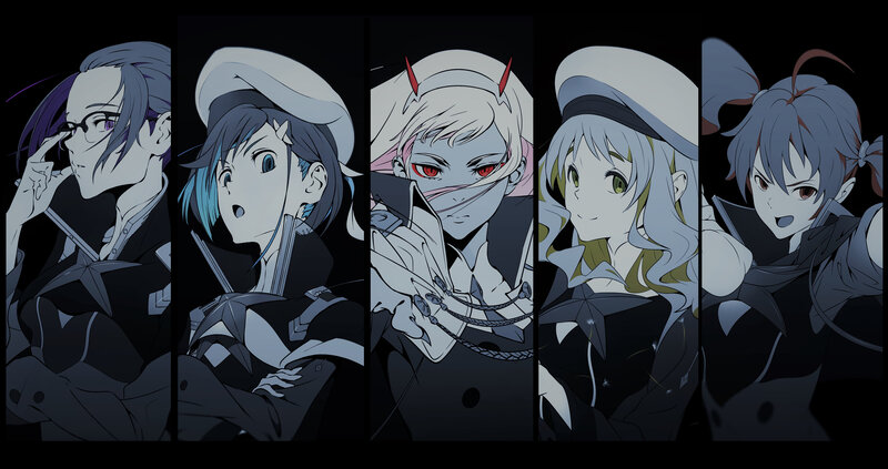 Five Anime Characters — Black, Dramatic, Night, Digital Art, Anime Art