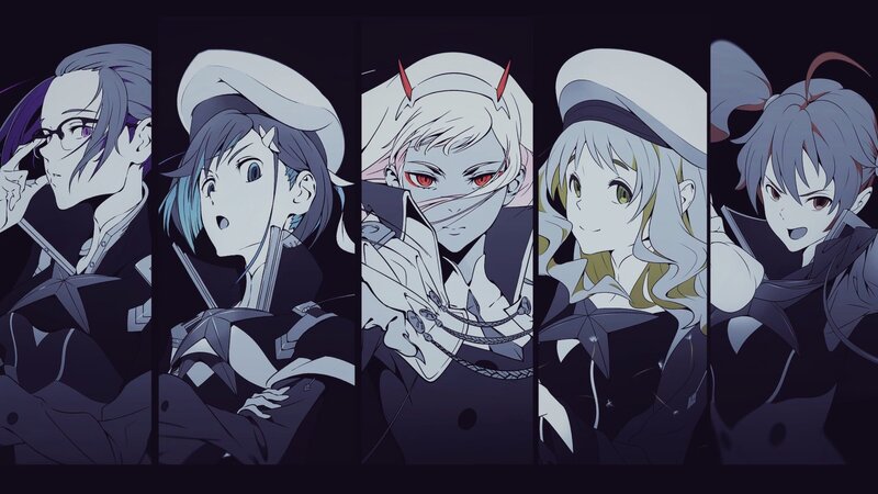 Five Anime Characters — Black, Dramatic, Night, Digital Art, Dark Background