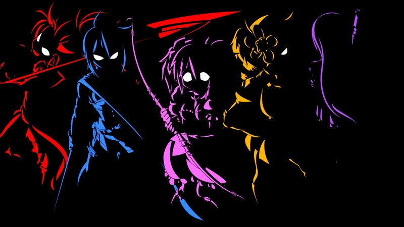 Five Anime Characters — Black, Dramatic, Night, Digital Art