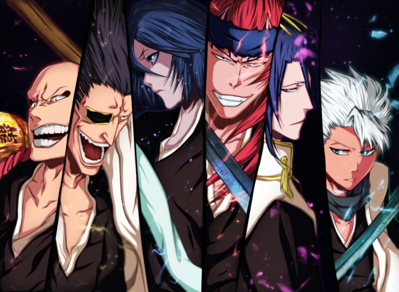 Five Anime Characters — Black, Dramatic, Night, Swords