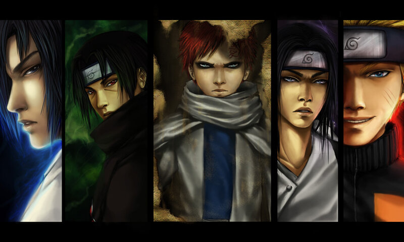 Five Anime Characters — Black, Dramatic, Scarf, Headband