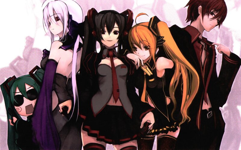 Five Anime Characters — Black, Dramatic, School Uniforms, Long Hair, Masks