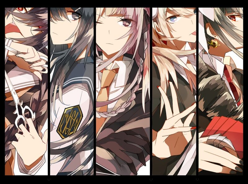 Five Anime Characters — Black, Dramatic, School Uniforms, Scissors