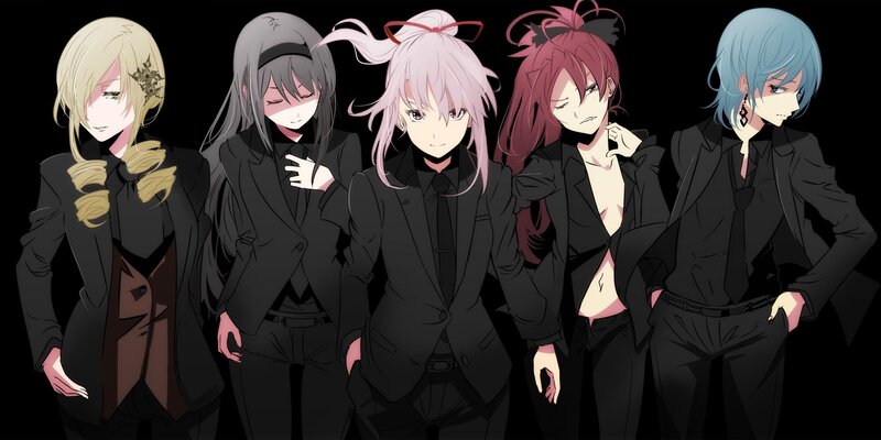 Five Anime Characters — Black, Dramatic, Suits, Long Hair