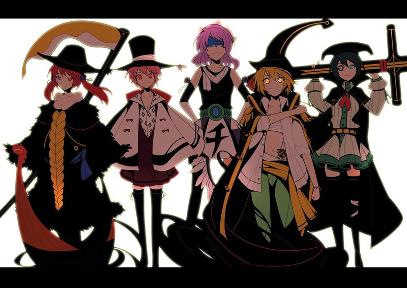 Five Anime Characters — Black, Dramatic, Swords, Hats