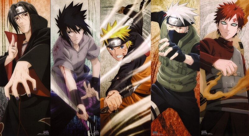 Five Anime Characters — Black, Dramatic, Swords