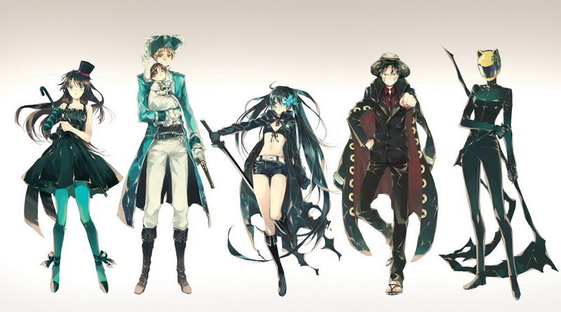 Five Anime Characters — Black, Dramatic, Top Hat