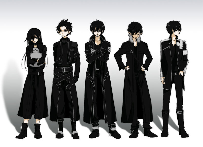 Five Anime Characters — Black, Serious, Black Clothing