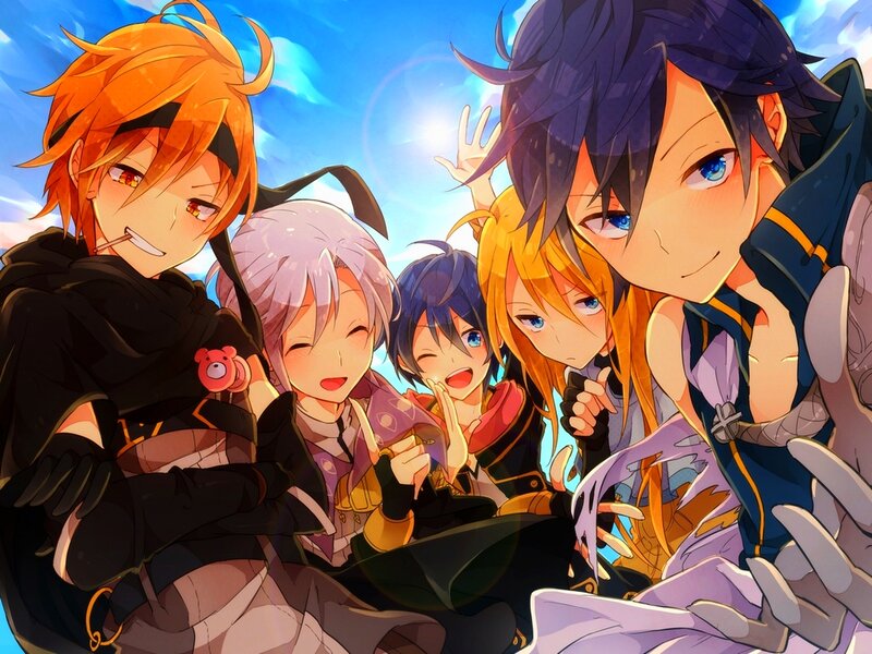 Five Anime Characters — Blue, Cheerful, Afternoon