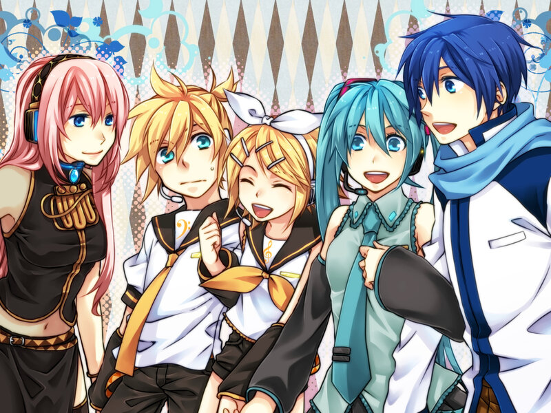 Five Anime Characters — Blue, Cheerful, Headphones