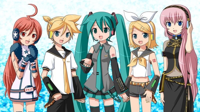 Five Anime Characters — Blue, Cheerful