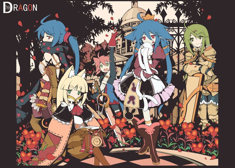 Five Anime Characters — Blue, Dramatic, Afternoon, Flowers