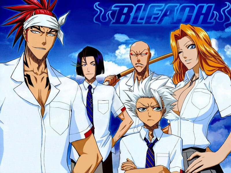 Five Anime Characters — Blue, Dramatic, Afternoon, School Uniforms, Sky