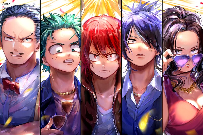 Five Anime Characters — Blue, Dramatic, Sunglasses