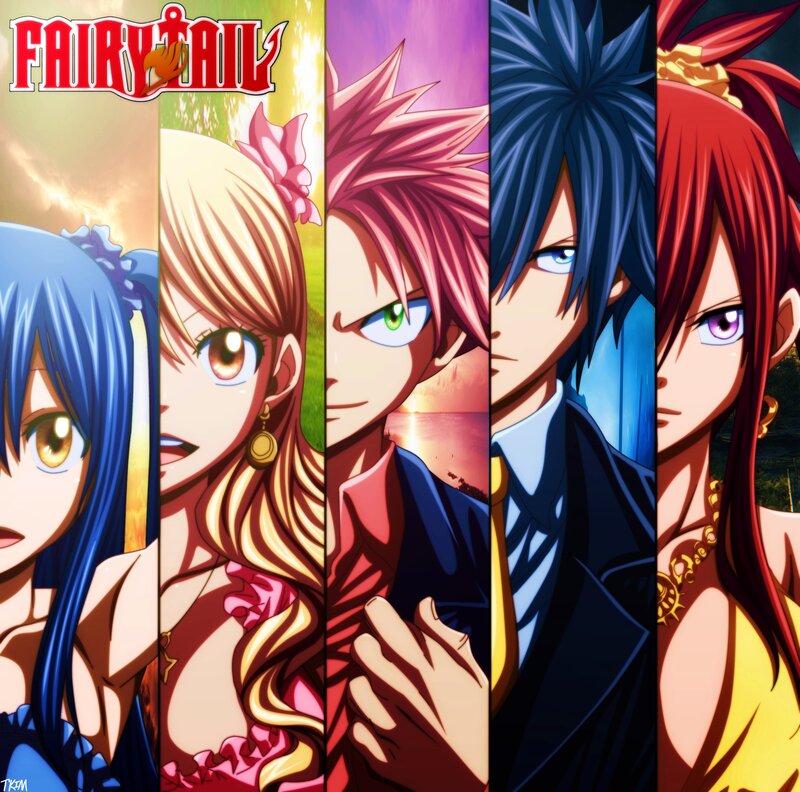 Five Anime Characters — Blue, Dramatic, Sunset