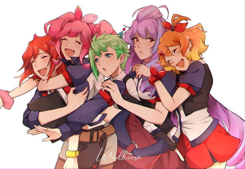 Five Anime Characters Hugging