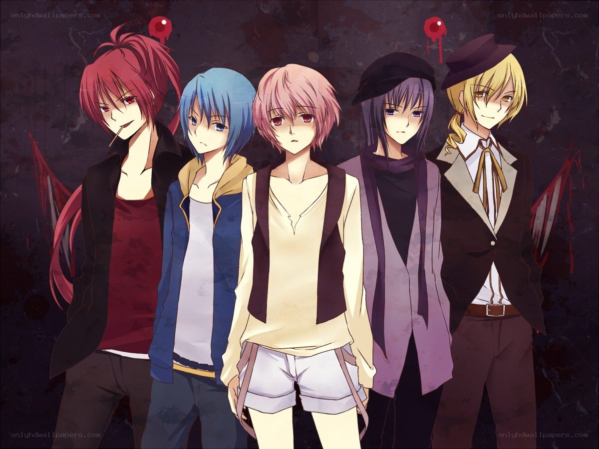 Five anime characters in dark setting