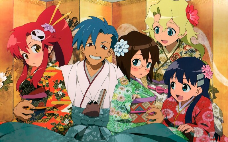 Five Anime Characters in Kimonos — Red