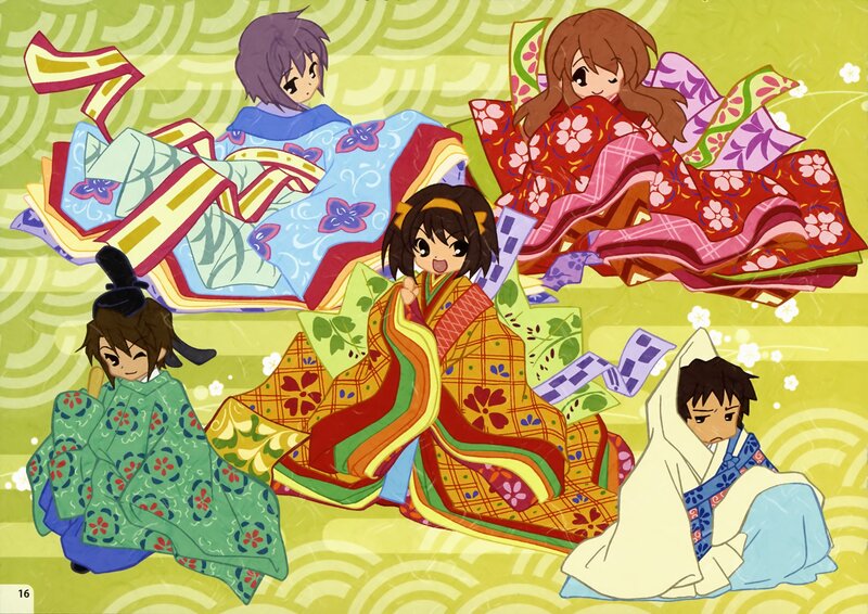 Five Anime Characters in Kimonos — Yellow