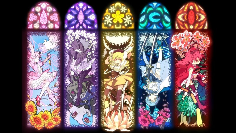 Five Anime Characters in Stained Glass