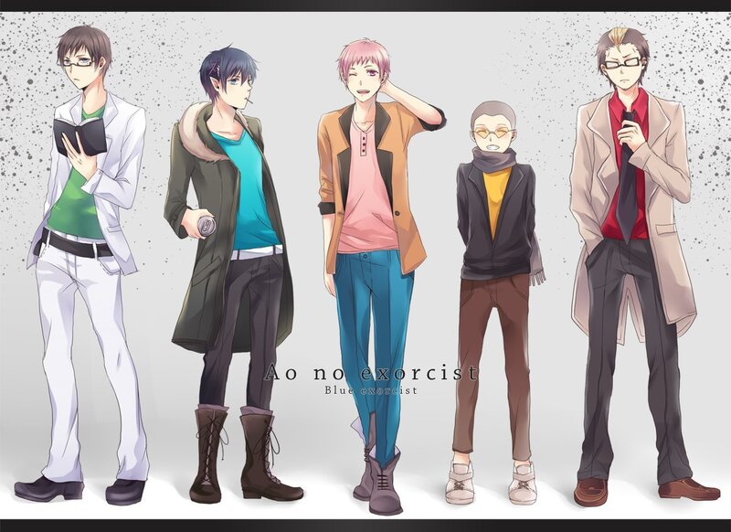 Five anime characters in stylish outfits