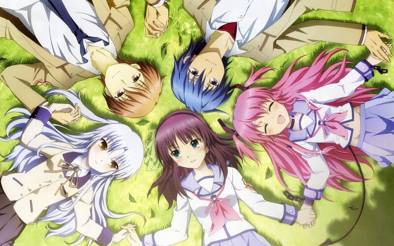 Five Anime Characters on Grass