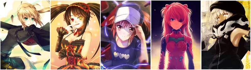 Five Anime Characters — Pink, Dramatic, Character Art