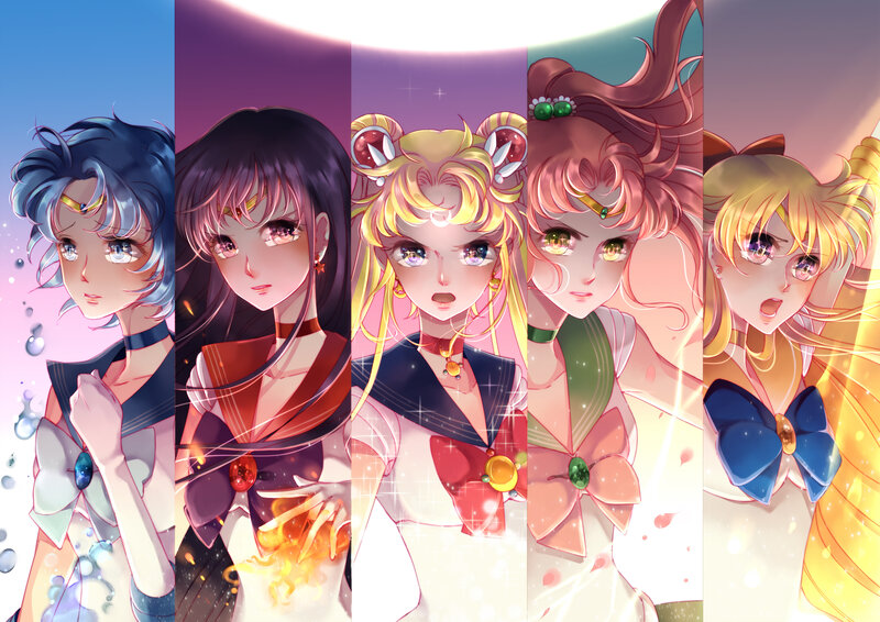 Five Anime Characters — Pink, Dramatic, Sailor Uniforms