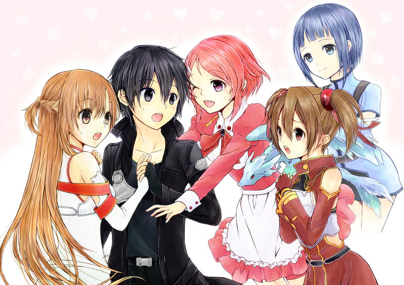 Five Anime Characters — Pink, Playful, Hearts