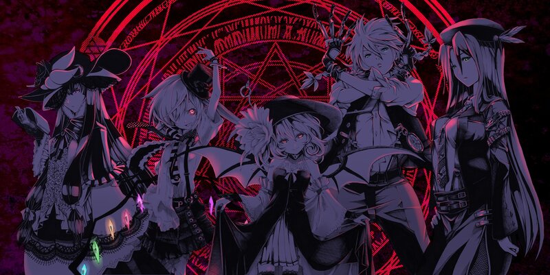 Five Anime Characters — Purple, Dramatic, Night, Magic Circle