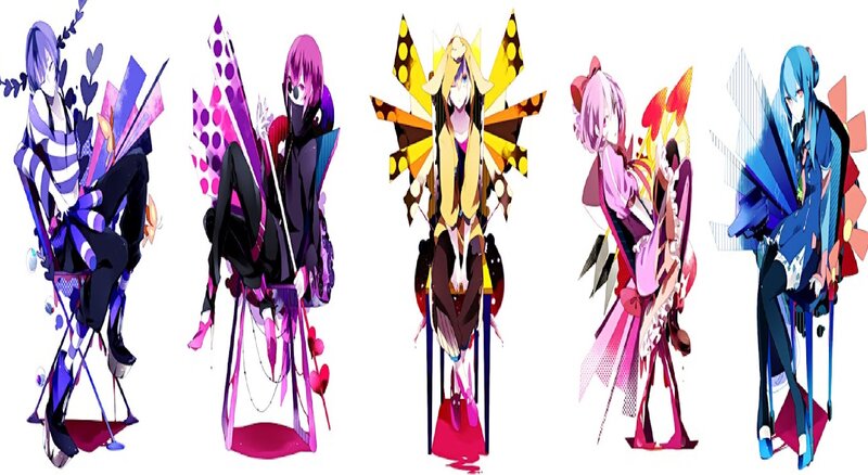 Five Anime Characters — Purple, Vibrant