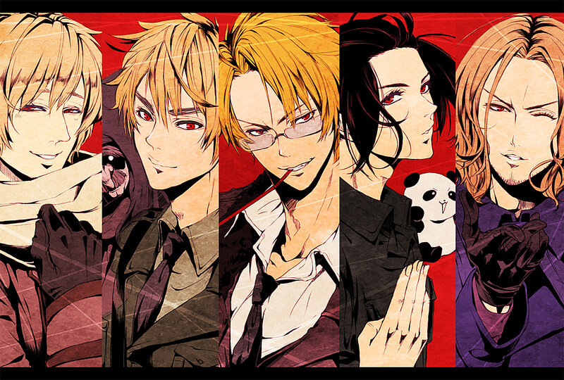 Five Anime Characters — Red, Dramatic, Manga, Red Background