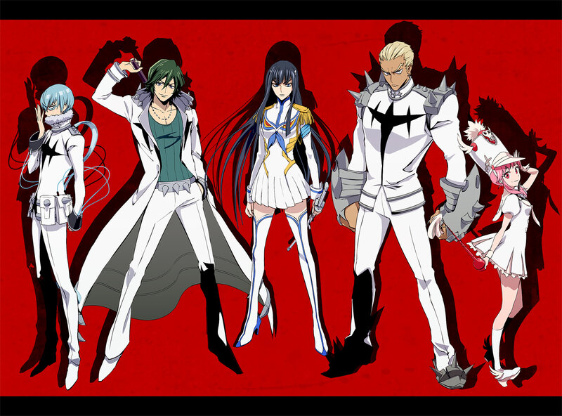 Five Anime Characters — Red, Dramatic, Red Background