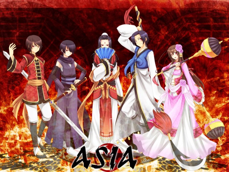 Five Anime Characters — Red, Dramatic, Swords, Fan