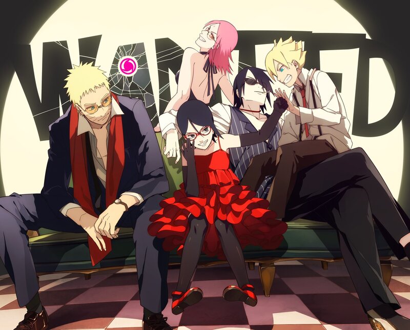 Five Anime Characters — Red, Dramatic, Wanted Poster