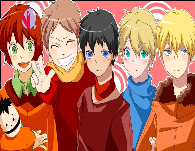 Five Anime Characters — Red, Playful, Anime Art